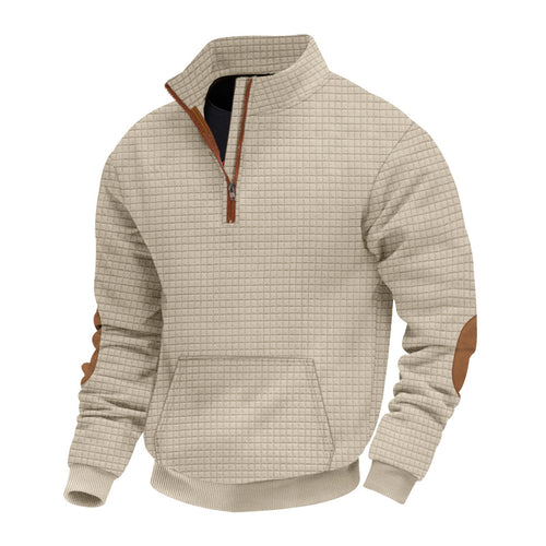 Herren nan gesteppter Halbzip Pullover mit Reißverschlusskragen und Kunstleder-Ellbogenpatches EB
