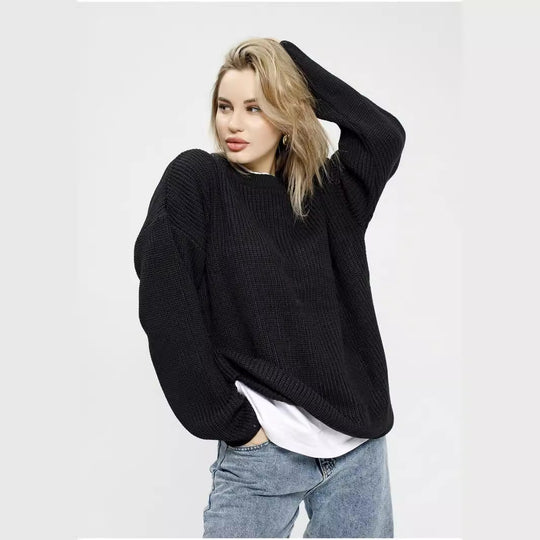 Damen Grob gestrickter Komfortpullover mit Rundhalsausschnitt EB