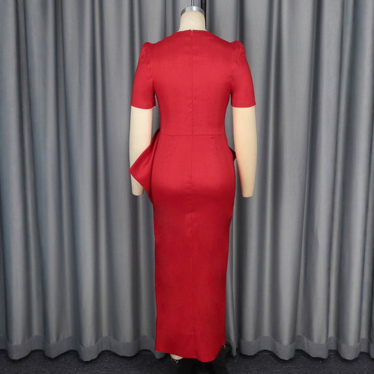 Damen Maxikleid mit eleganter Drapierung und voluminösem Rock EB