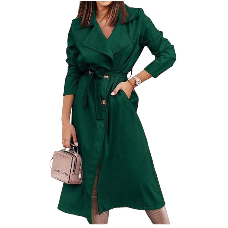 Damen eleganter Trenchcoat mit Gürtel und femininer Silhouette EB