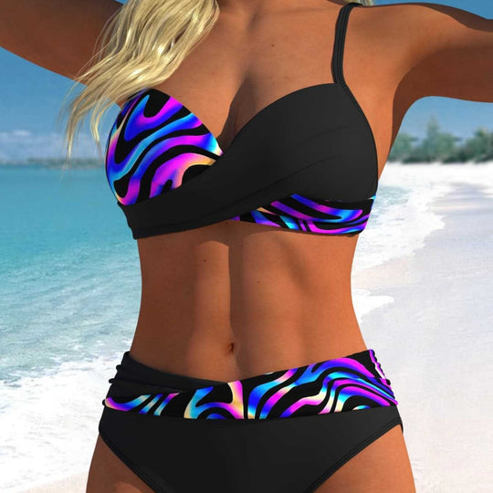 Damen Bikini-Set mit floralem Wickelmuster und bequemen High-Waist-Höschen EB