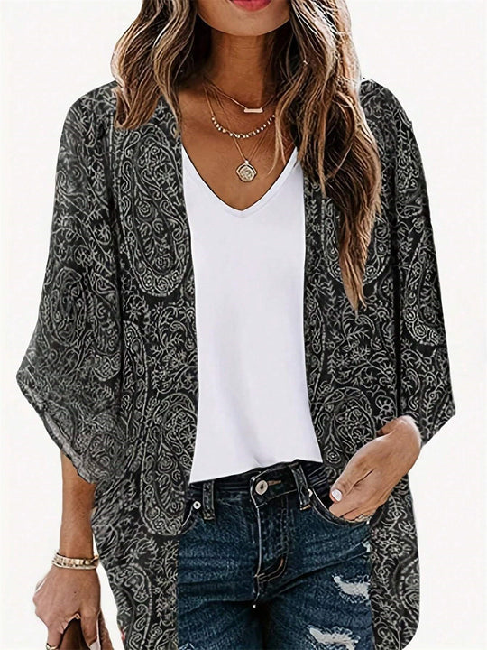 Damen Kimono-Jacke mit trendigem Muster und lockerem Schnitt EB