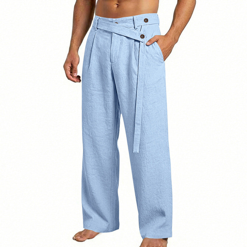 Herren nan weite Leinenhose mit Wickelbund, hoher Taille und legerem Bein EB