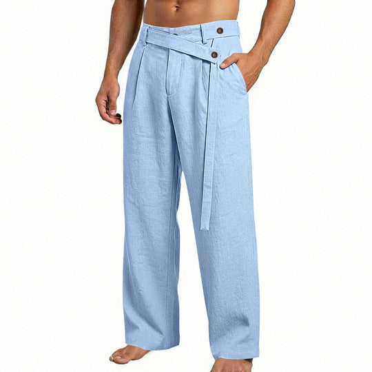 Herren nan weite Leinenhose mit Wickelbund, hoher Taille und legerem Bein EB