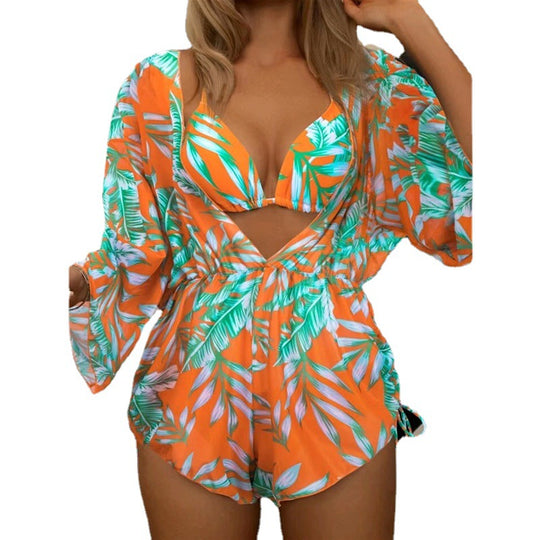 Damen Wendbare Strandmode mit floralem Kimono und Bikini EB