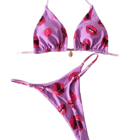 Damen Triangel-Bikini mit verspieltem Lippen-Design EB