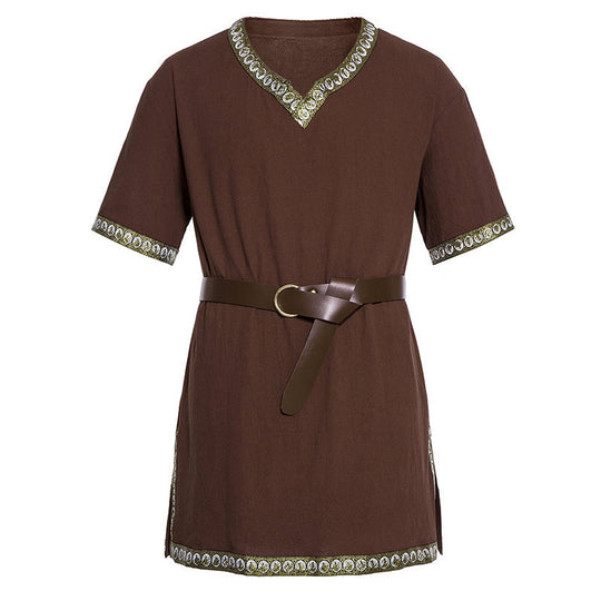 Damen Mittelalterliches Kleid mit dekorativem Kragen und Gürtel EB