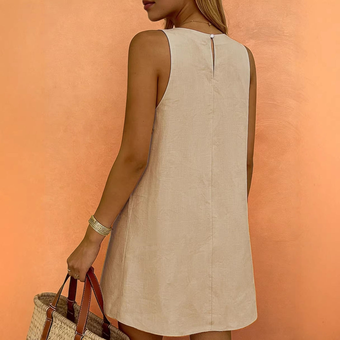 Damen lässiges Leinenkleid mit ärmellosem Design und elegantem Schnitt EB