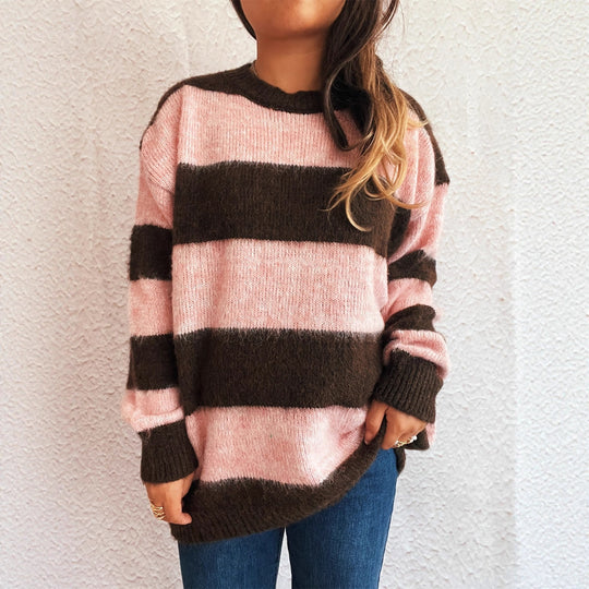 Damen lässiger Streifenpullover im Oversized-Schnitt EB