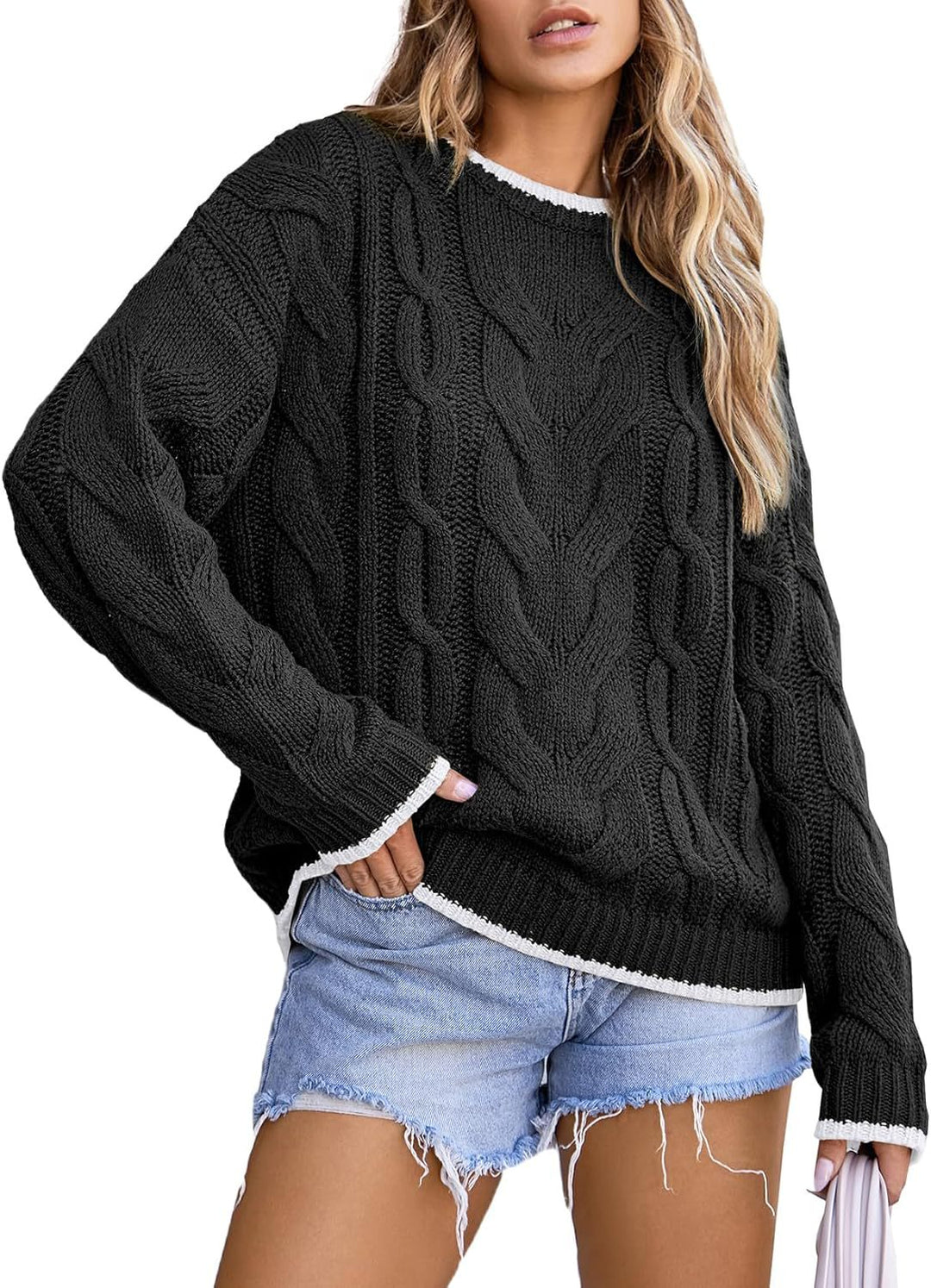 Damen Strickpullover mit grobem Zopfmuster EB