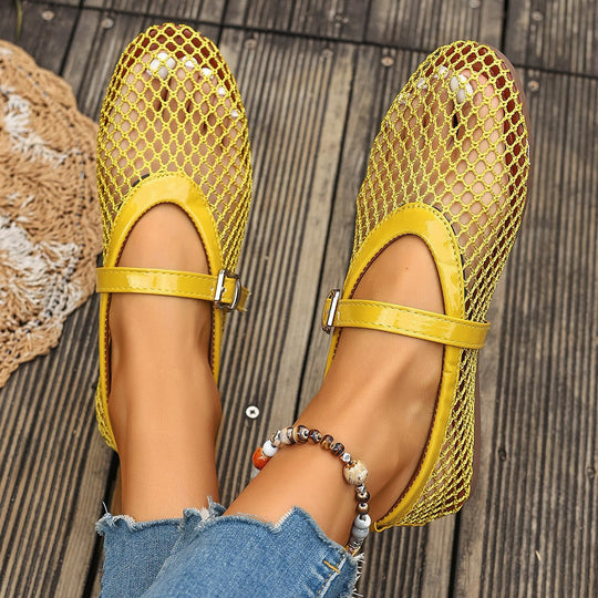 Damen elegante Netzschuhe mit goldenen Schnallen EB