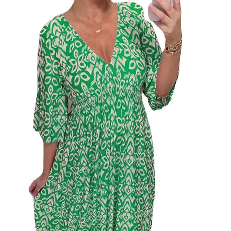 Damen Maxikleid mit schmeichelndem V-Ausschnitt und voluminösen Ärmeln EB