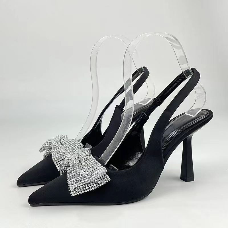 Damen Slingback-Pumps mit glitzerndem Schleifen-Design und transparentem Absatz EB