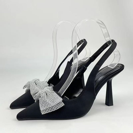 Damen Slingback-Pumps mit glitzerndem Schleifen-Design und transparentem Absatz EB
