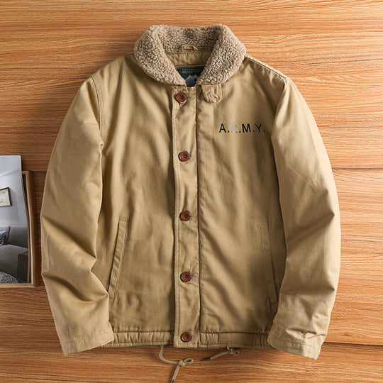 Herren nan militärisch inspirierte Canvasjacke mit Teddykragen, isolierender Innenlage und Kordelzug EB