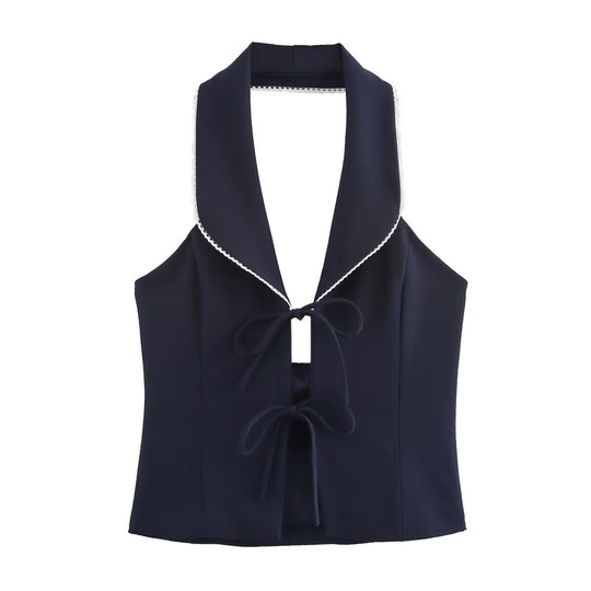 Damen ärmelloses Blusenshirt mit eleganter Schleifenoptik EB