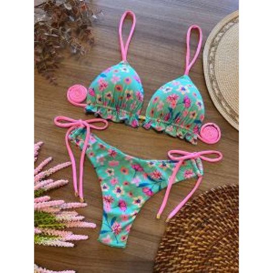 Damen Triangel-Bikini mit verspieltem Rüschenelement und verstellbaren Trägern EB