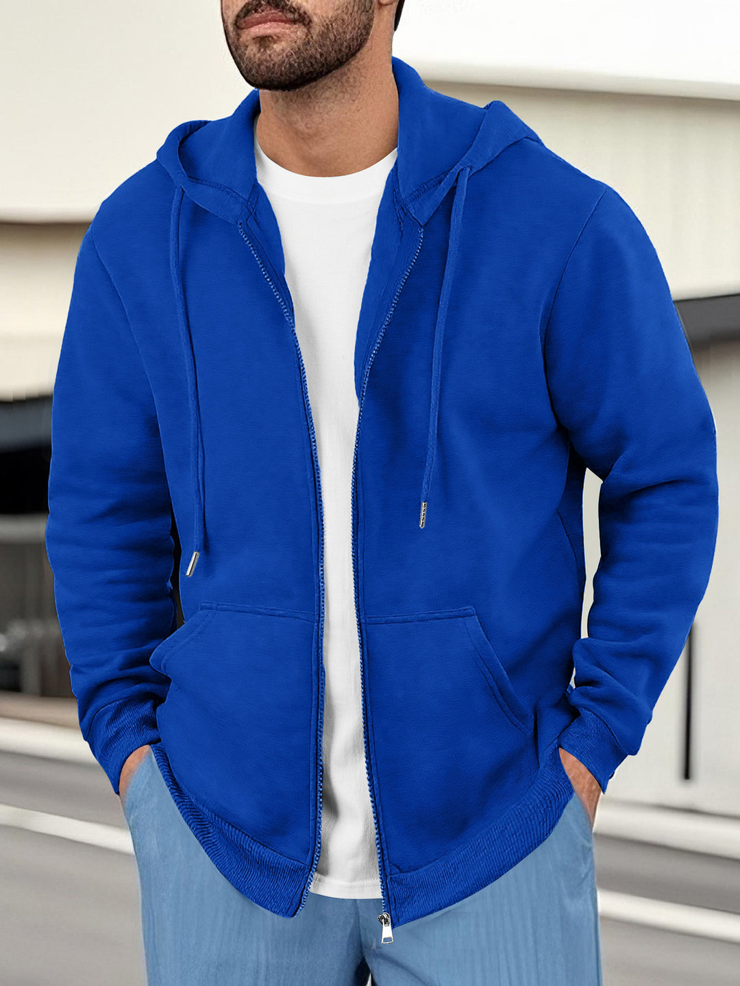 Herren lässige Kapuzenjacke mit atmungsaktivem Sweatstoff und praktischen Taschen EB