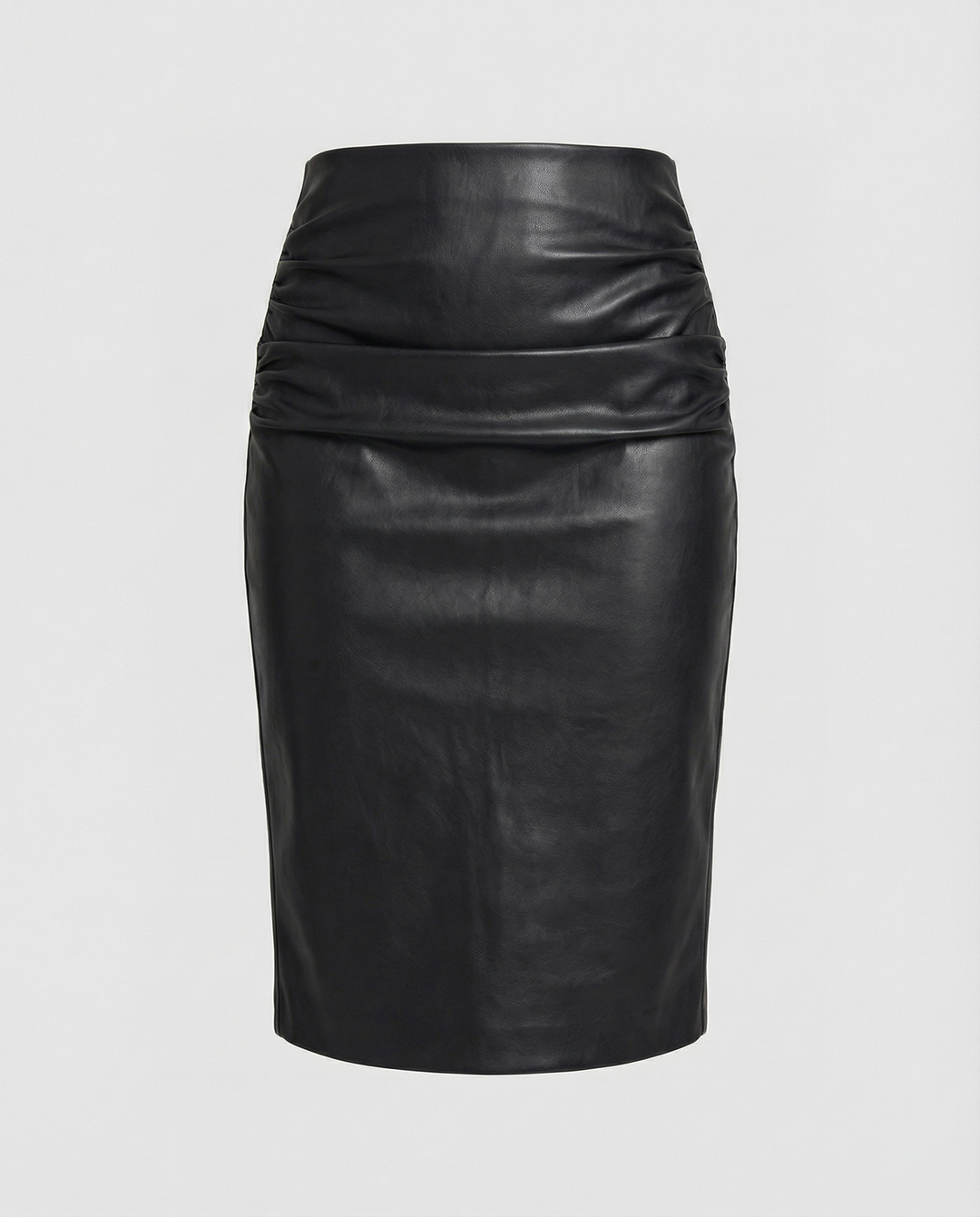 Damen Midi-Rock aus hochwertigem Leder mit Raffung EB