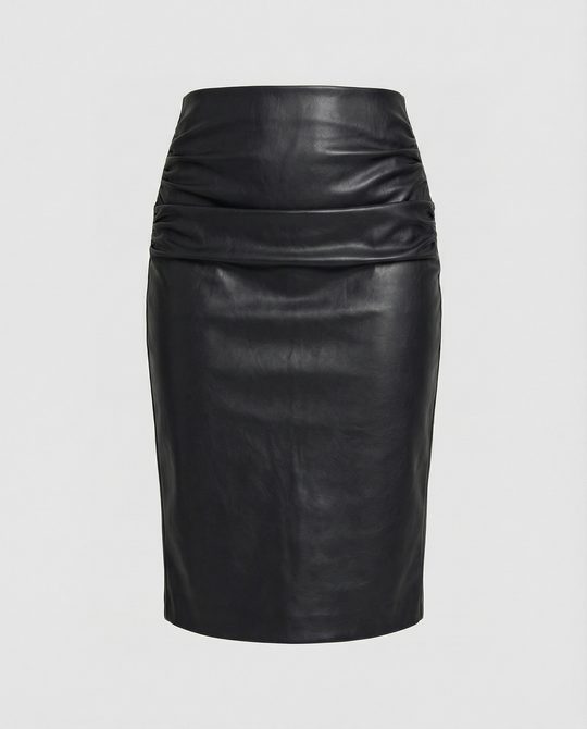 Damen Midi-Rock aus hochwertigem Leder mit Raffung EB