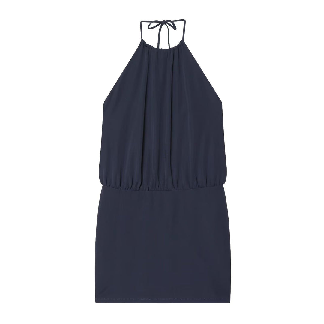 Damen luftiges Halterneck-Kleid mit elastischem Taillenbund EB