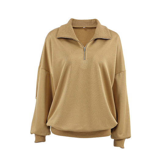 Damen lässiger Oversized Pullover mit Reißverschluss EB