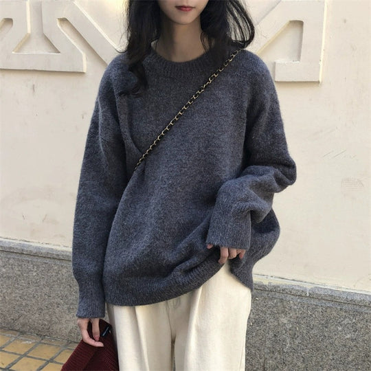 Damen Lässiger Kuschel-Feinstrickpullover mit Stehkragen und verlängerten Bündchen EB