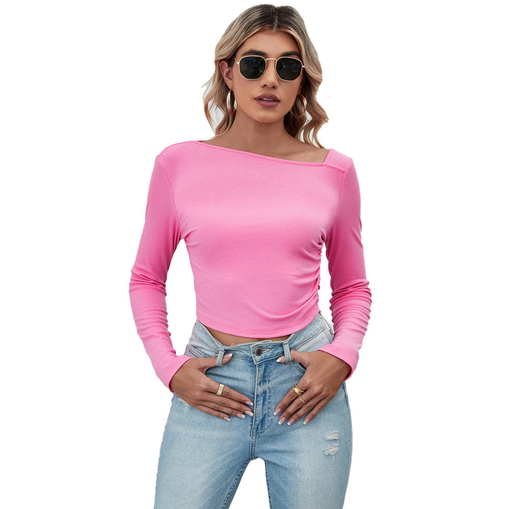 Damen figurbetontes geripptes Langarm-Cropped-Top mit asymmetrischer Schulterlinie und taillierter Stretch-Passform Eichborn Berlin