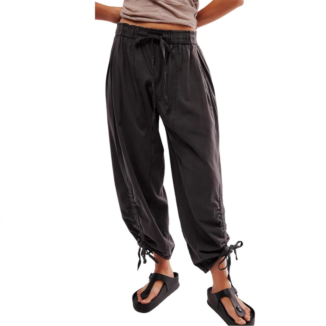 Damen Bequeme Freizeithose mit Bund und dekorativen Schnürdetails EB
