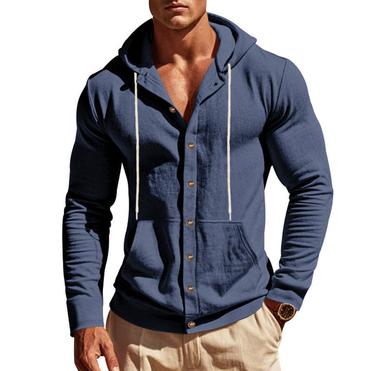Herren nan Kapuzenknopfjacke aus Baumwollmischung slim fit mit Kängurutasche EB