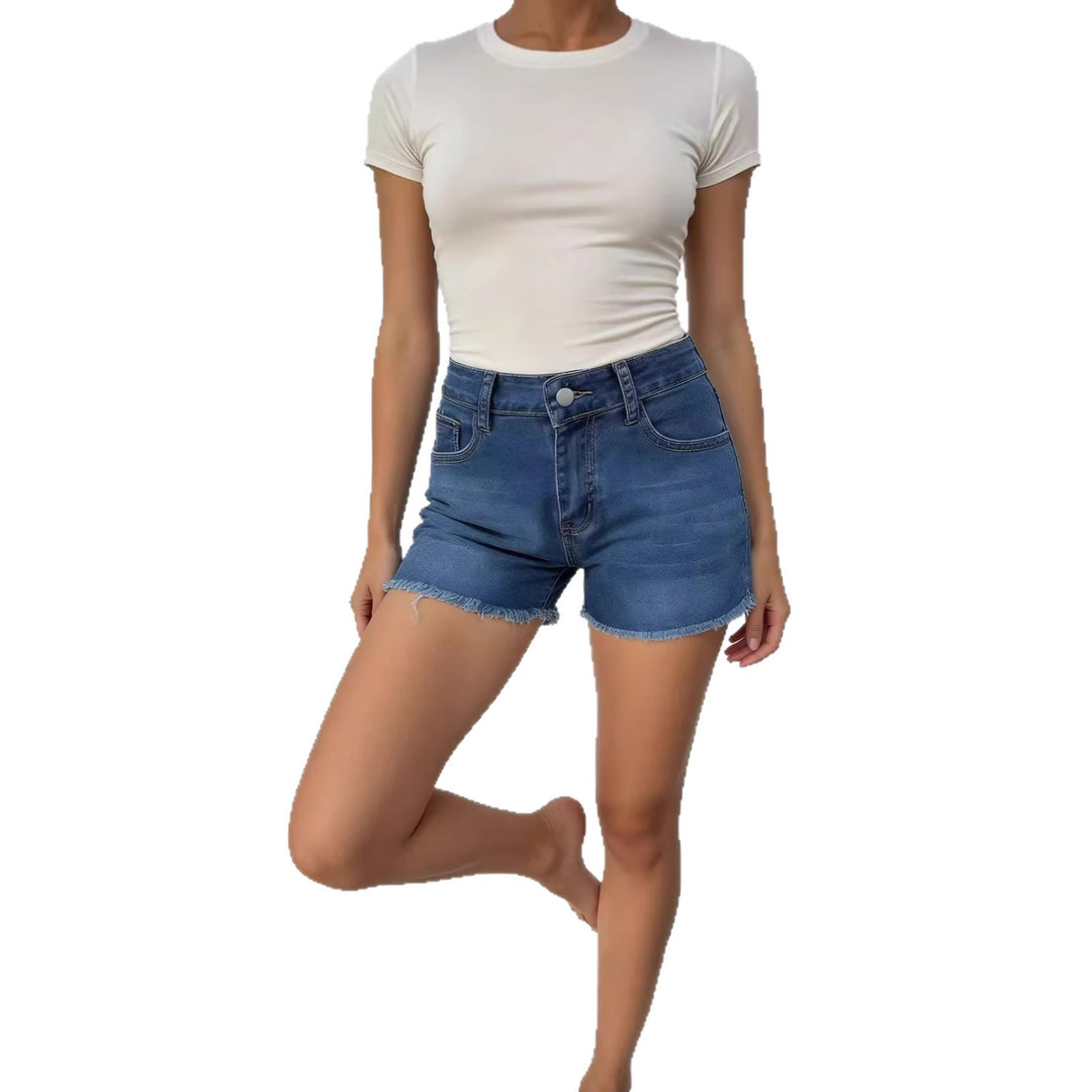 Damen lässige Jeansshorts mit ausgefranster Saumkante und hohem Bund EB