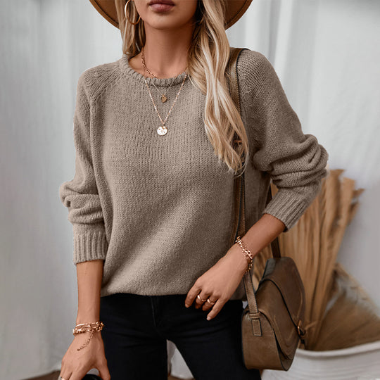 Damen gemütlicher Strickpullover mit weitem Schnitt und Rundhalsausschnitt EB