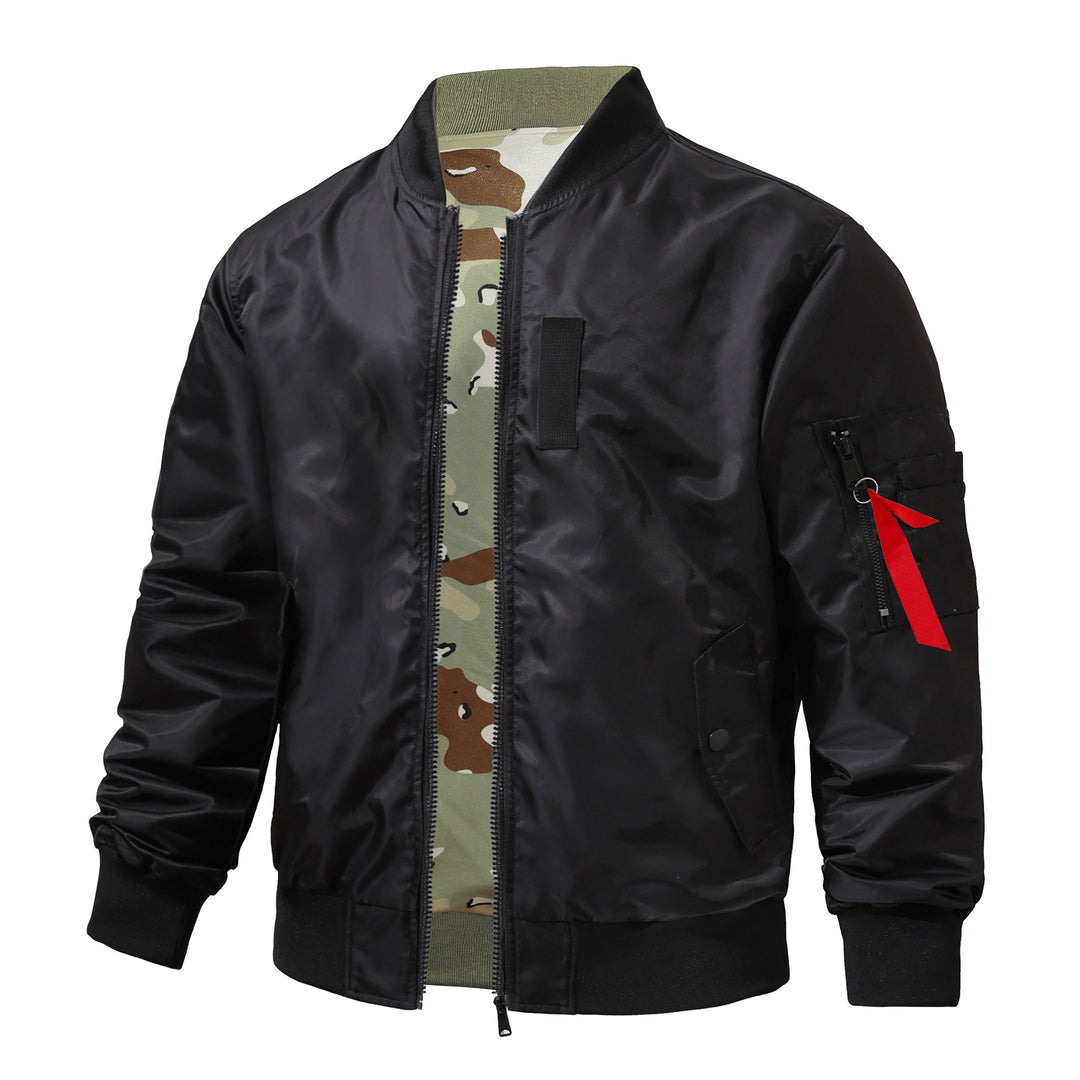 Men's  pilot-style MA-1 bomber jacket with camo inner tape and sleeve zip utility pocket EB