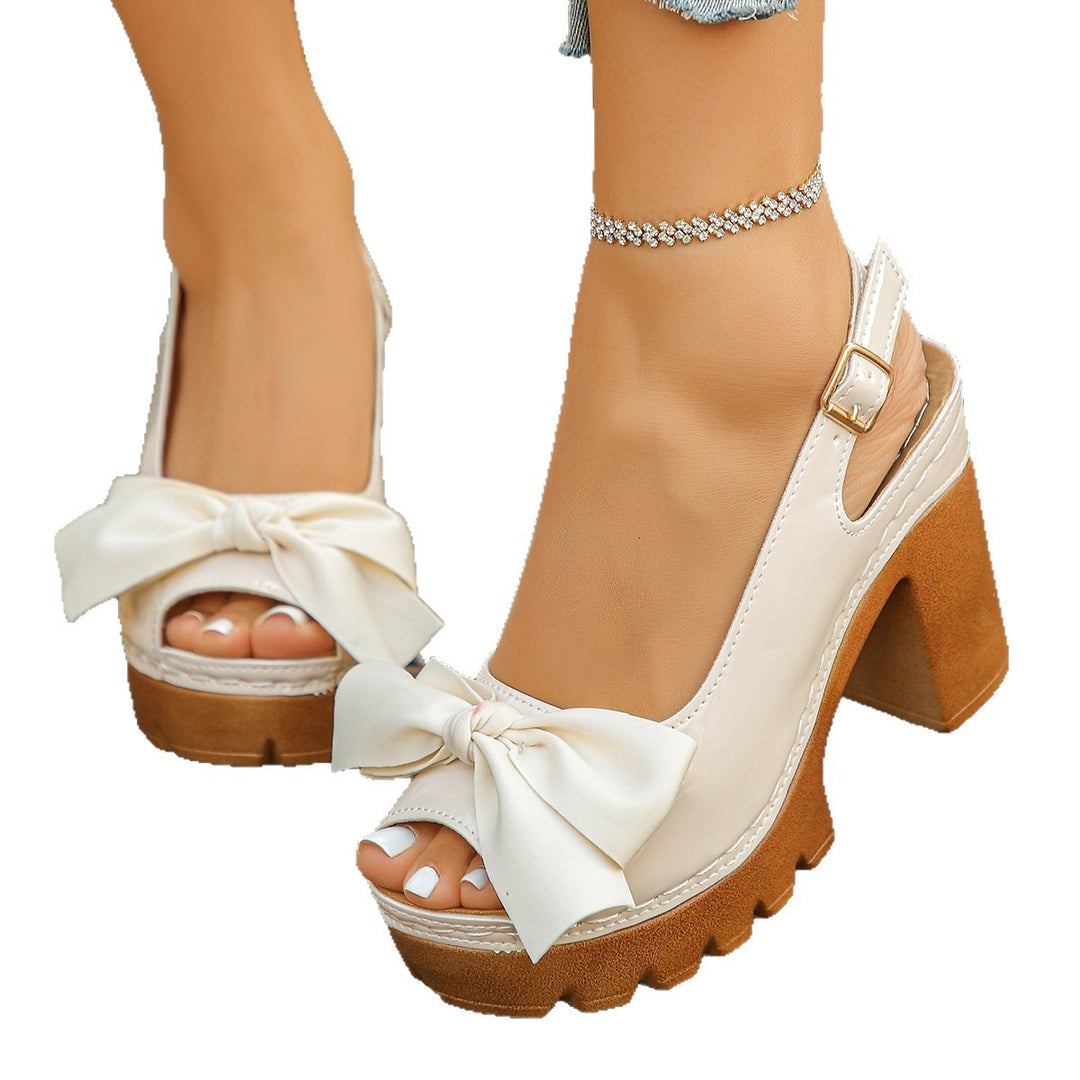 Damen Sling-Sandalen mit modischem Absatz und dekorativem Schleifen-Detail EB