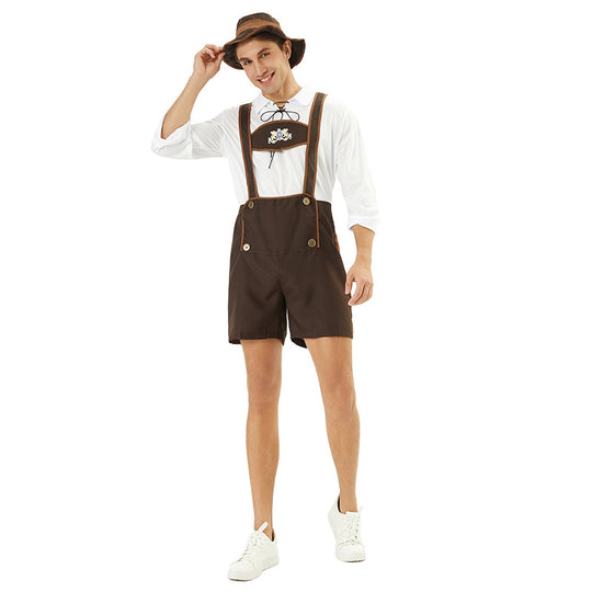 Herren nan kurze Trachtenlederhose mit verstellbaren Trägern und besticktem Brustlatz EB
