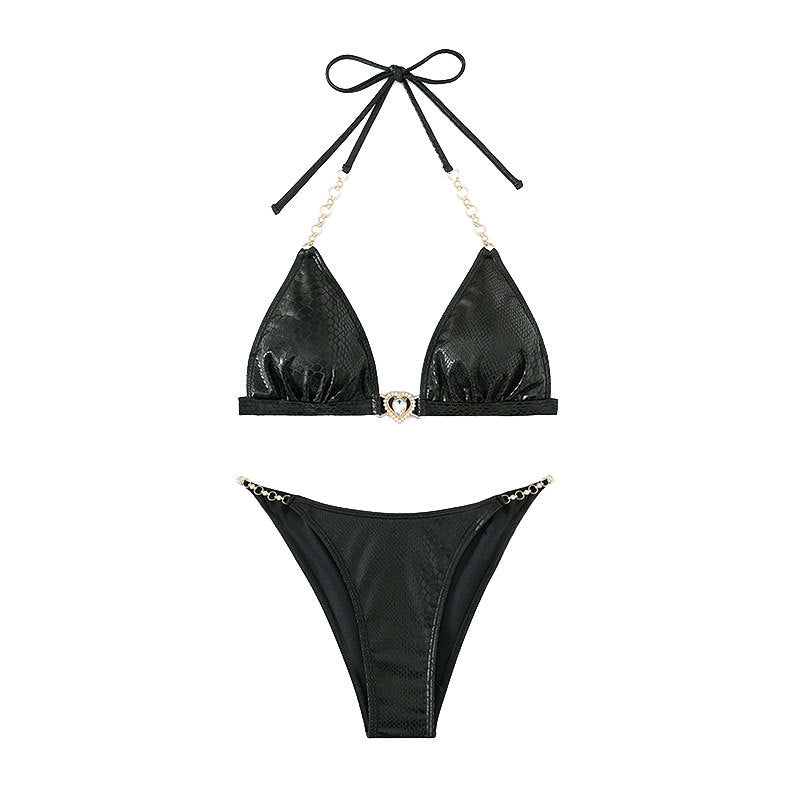 Damen Triangel-Bikini mit Kettenakzenten und eleganter Schnürung EB