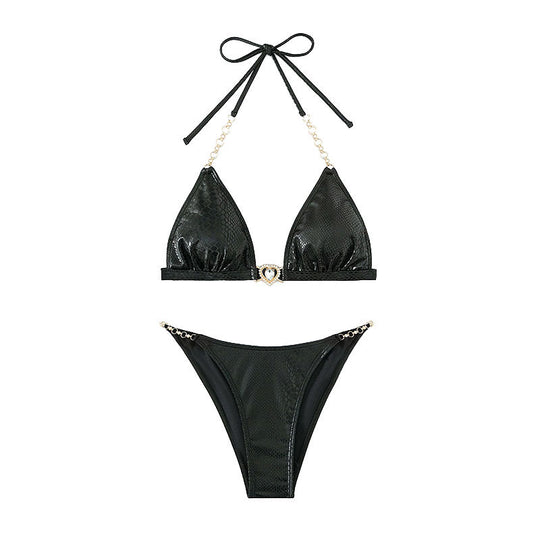 Damen Triangel-Bikini mit Kettenakzenten und eleganter Schnürung EB