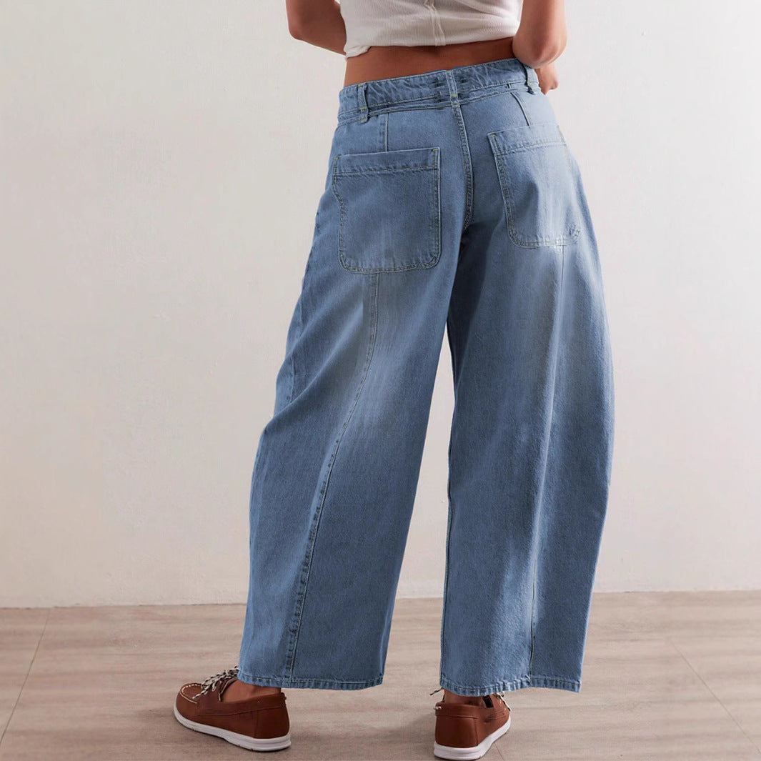Damen Lässige Weite Denim-Hose mit Tunnelzug EB