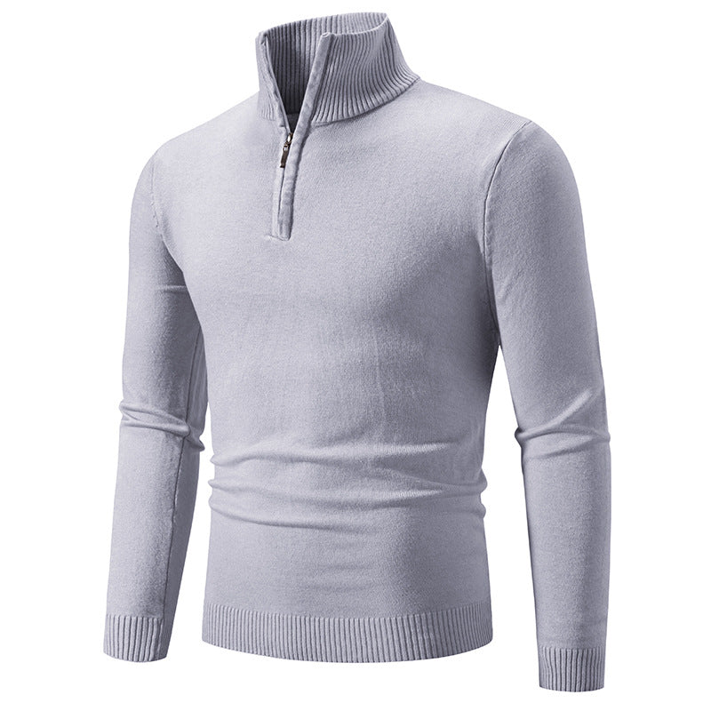 Herren nan Feinstrick-Halbzip-Pullover mit Rippen-Stehkragen und schmaler Passform EB