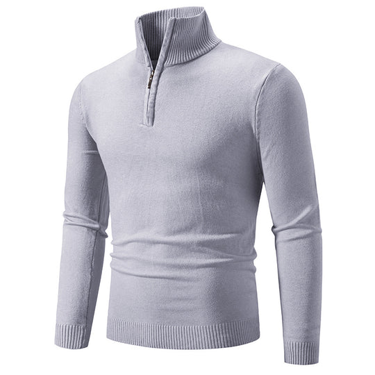 Herren nan Feinstrick-Halbzip-Pullover mit Rippen-Stehkragen und schmaler Passform EB