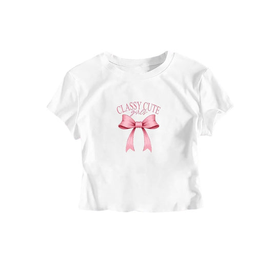 Damen Crop-T-Shirt mit raffiniertem Schleifenaufdruck EB