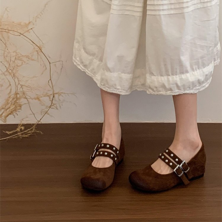 Damen elegante Ballerinas mit dekorativen Schnallen und stützender Innensohle EB