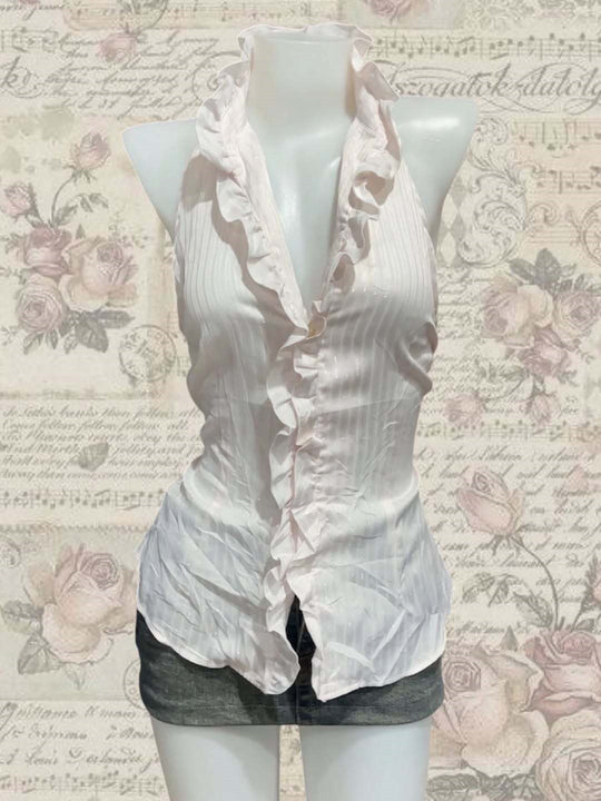 Damen Elegantes Faltenoberteil mit Rüschen EB