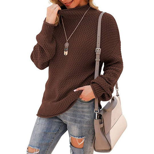 Damen Grobstrickpullover mit hohem Kragen und strukturierter Oberfläche EB
