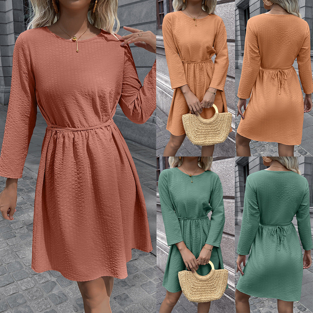 Damen legeres Kleid mit taillierbarem Gürtel und 3/4-Ärmeln EB