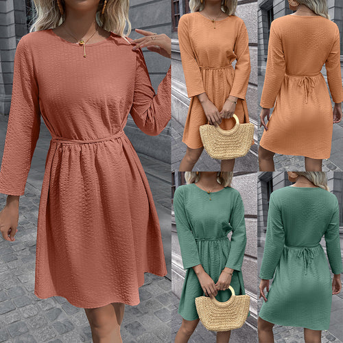 Damen legeres Kleid mit taillierbarem Gürtel und 3/4-Ärmeln EB