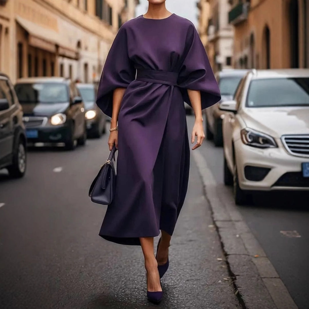 Damen Maxi-Kleid mit voluminösen Ärmeln und elegantem Gürtel EB