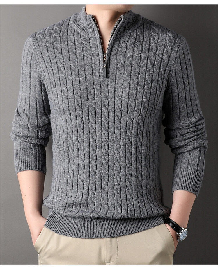 Herren Pullover mit Zipper und strukturiertem Zopfmuster EB