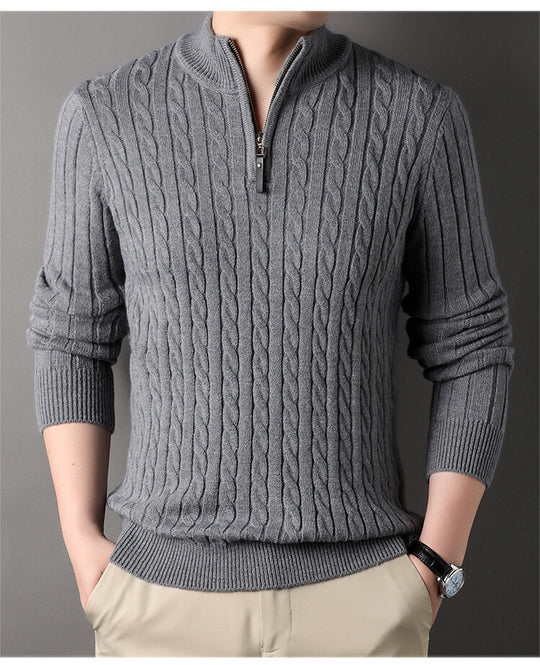 Herren Pullover mit Zipper und strukturiertem Zopfmuster EB