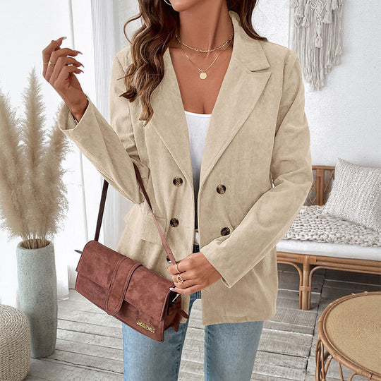 Damen samtiger Blazer mit doppelter Knopfleiste und elegantem Schnitt EB
